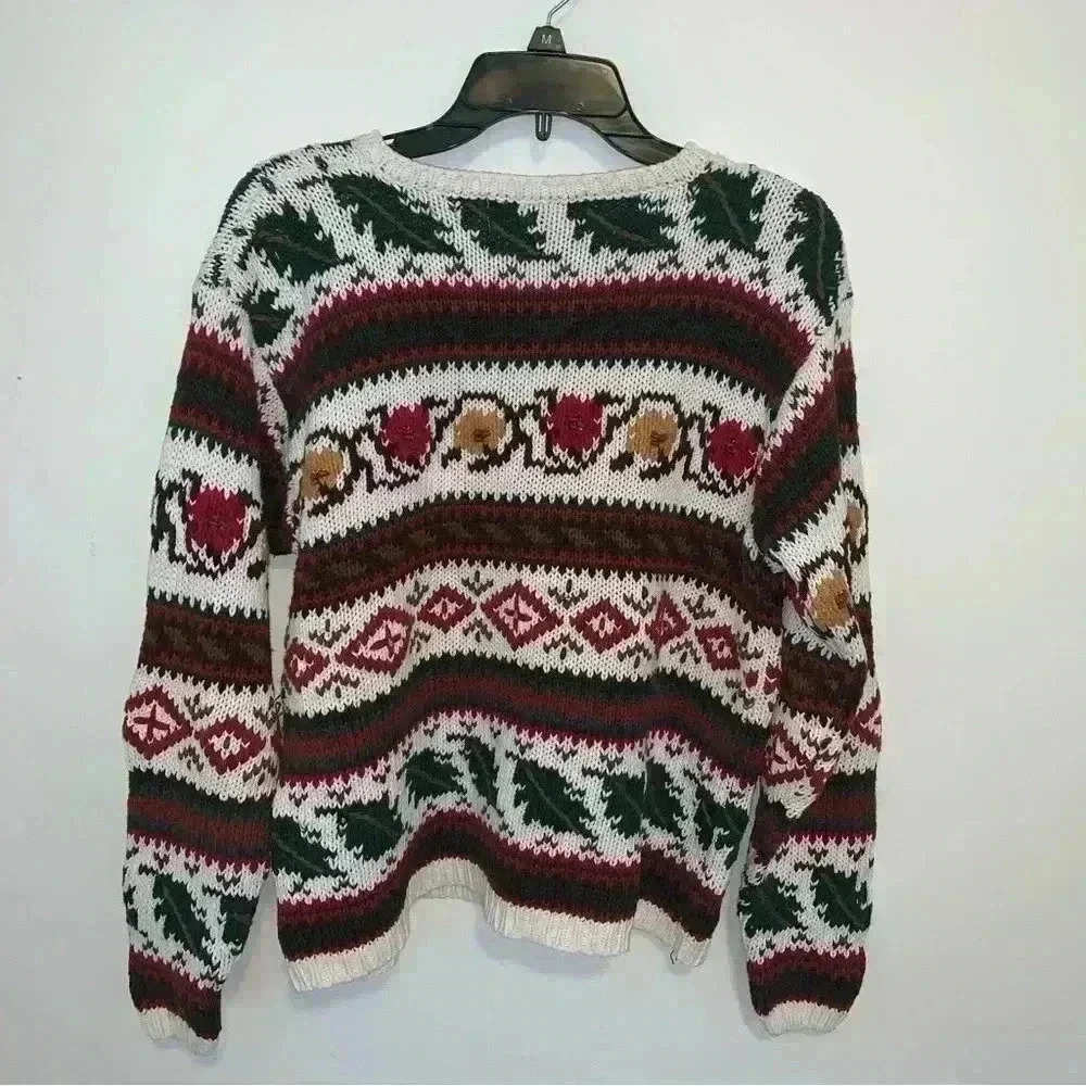 Vintage Christopher Sport Chunky Patterned Cotton Grandpa Sweater Large - Picture 8 of 10